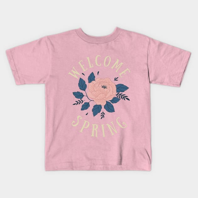 Hello Springtime Pink Flower March April May Earth Green Nature Mental Health Shirt Encouragement Love Inspirational Positivity Cute Happy Spiritual Gift Kids T-Shirt by EpsilonEridani